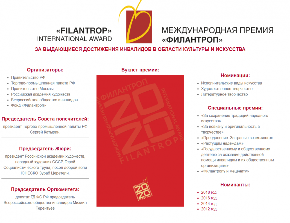 Открыт прием заявок претендентов на получение Международной премии «Филантроп»